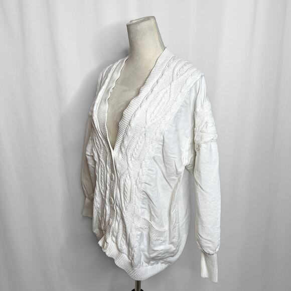 Sideffects Vintage Cable Knit Jacket White Button Up V Neck Women's M Retro 90s - Picture 11 of 11